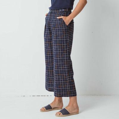 Pantalon jupe-culotte coton bio et lin ILIA imprimé carreaux