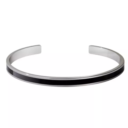 Jonc ouvert ajustable BANGLE Rhodium Argent et Noir