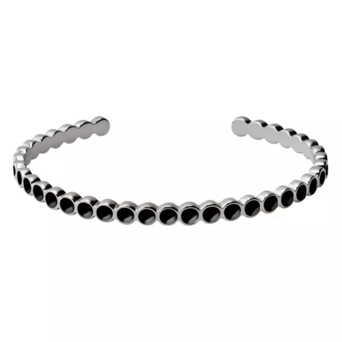 Jonc ouvert ajustable LUMI Rhodium Argent et Noir