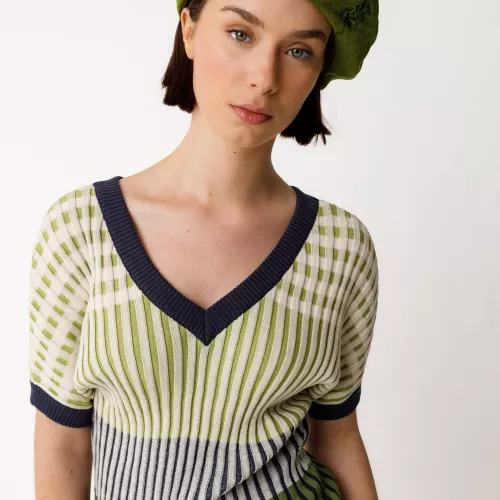 Pull KLOE-GOTS vert, ivoire et marine