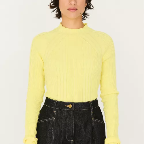 Top maille côtelée ANUKET-GOTS jaune citron
