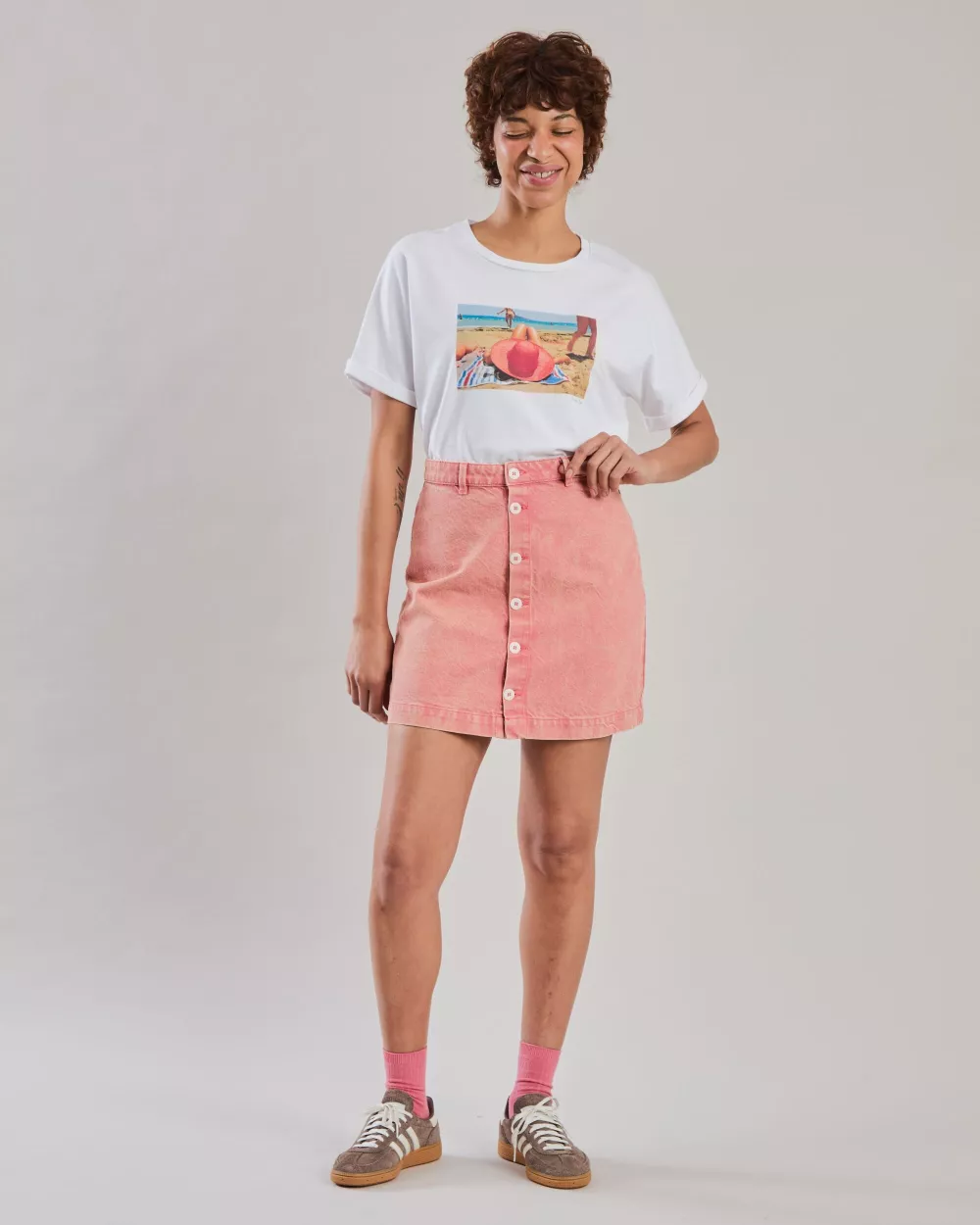 Jupe courte denim délavé rose – vue 3