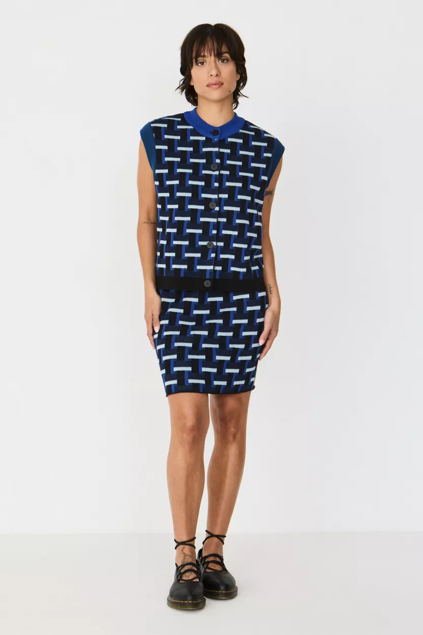 Gilet sans manche GAMITZA-GOTS motif jacquard bleu – vue 3