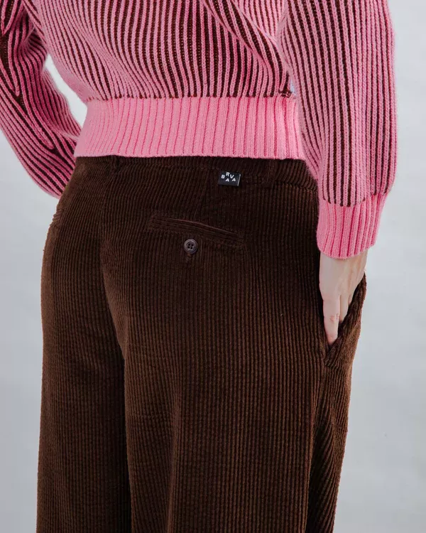 Pantalon à pinces en velours côtelé Chocolat – vue 3