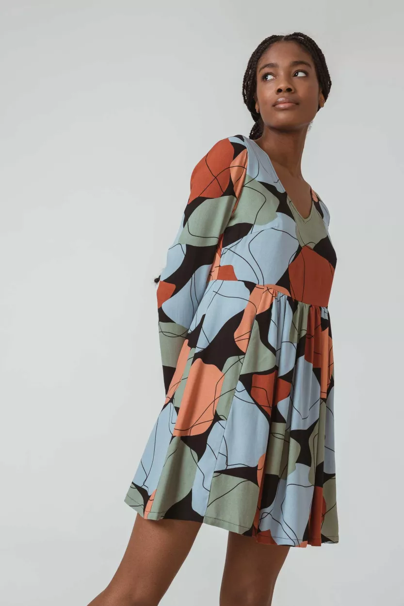 Robe IRAIDA imprimé bleu, vert et corail – vue 2