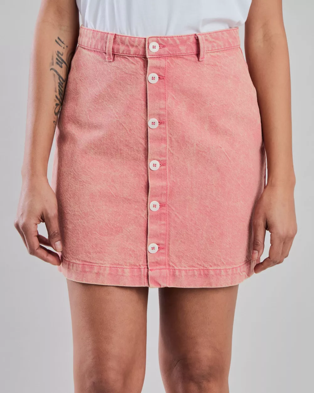 Jupe courte denim délavé rose