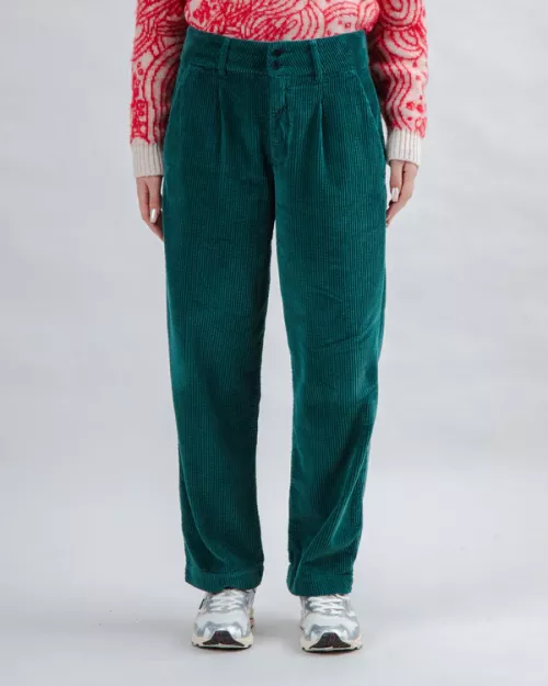 Pantalon à pinces en velours côtelé Vert foncé