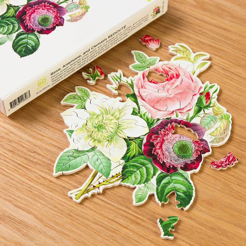 Puzzle d'art en bois ROSE ANEMONE ET CLEMATITE de Joseph Redouté - 80 pièces – vue 2