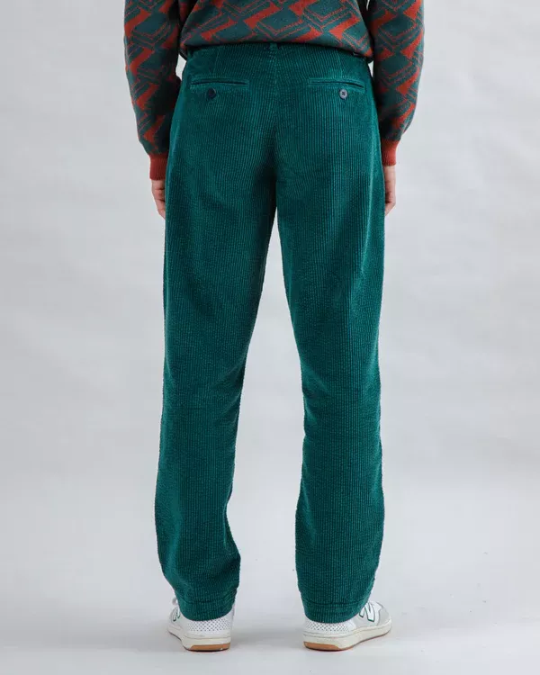 Pantalon à pinces en velours côtelé Vert foncé – vue 3