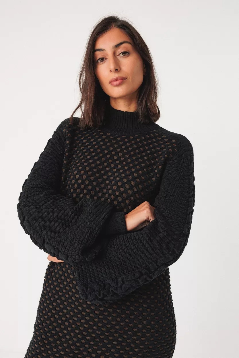 Robe pull KALIOPE noir et marron – vue 2