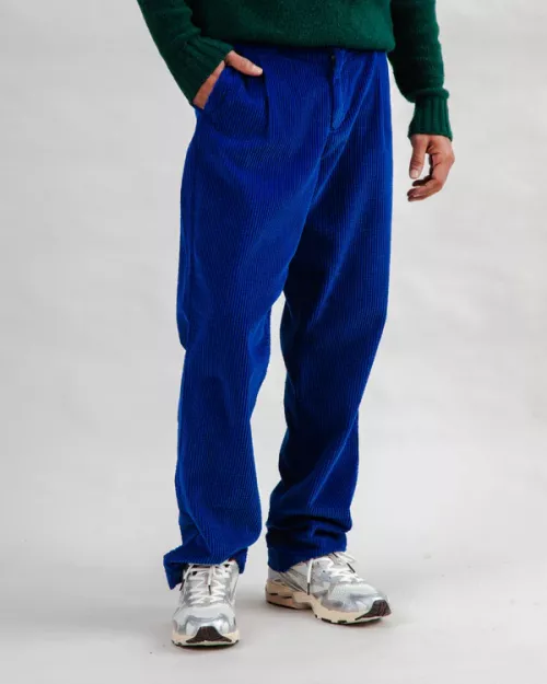 Pantalon à pinces en velours côtelé Bleu Klein
