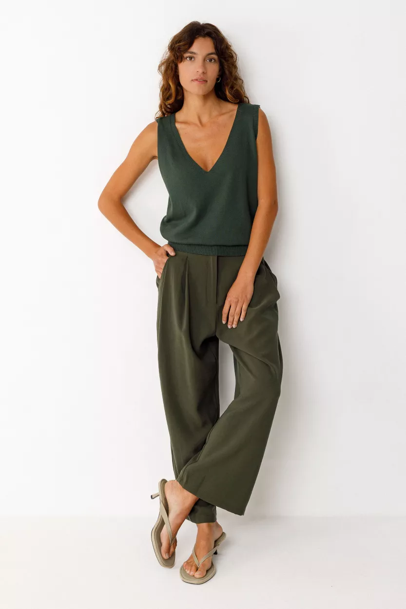 Top fine maille MAINDI-GOTS vert kaki foncé – vue 2