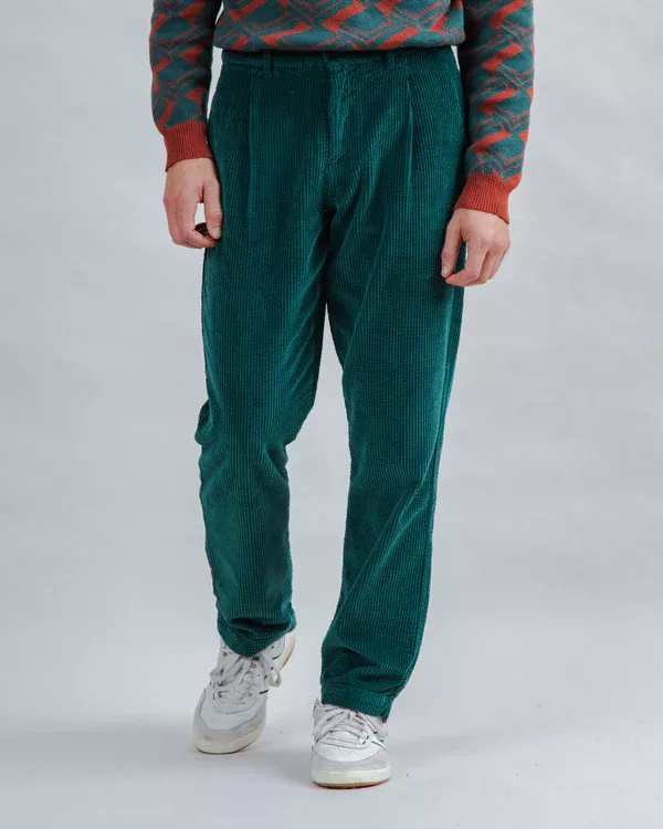 Pantalon à pinces en velours côtelé Vert foncé – vue 6