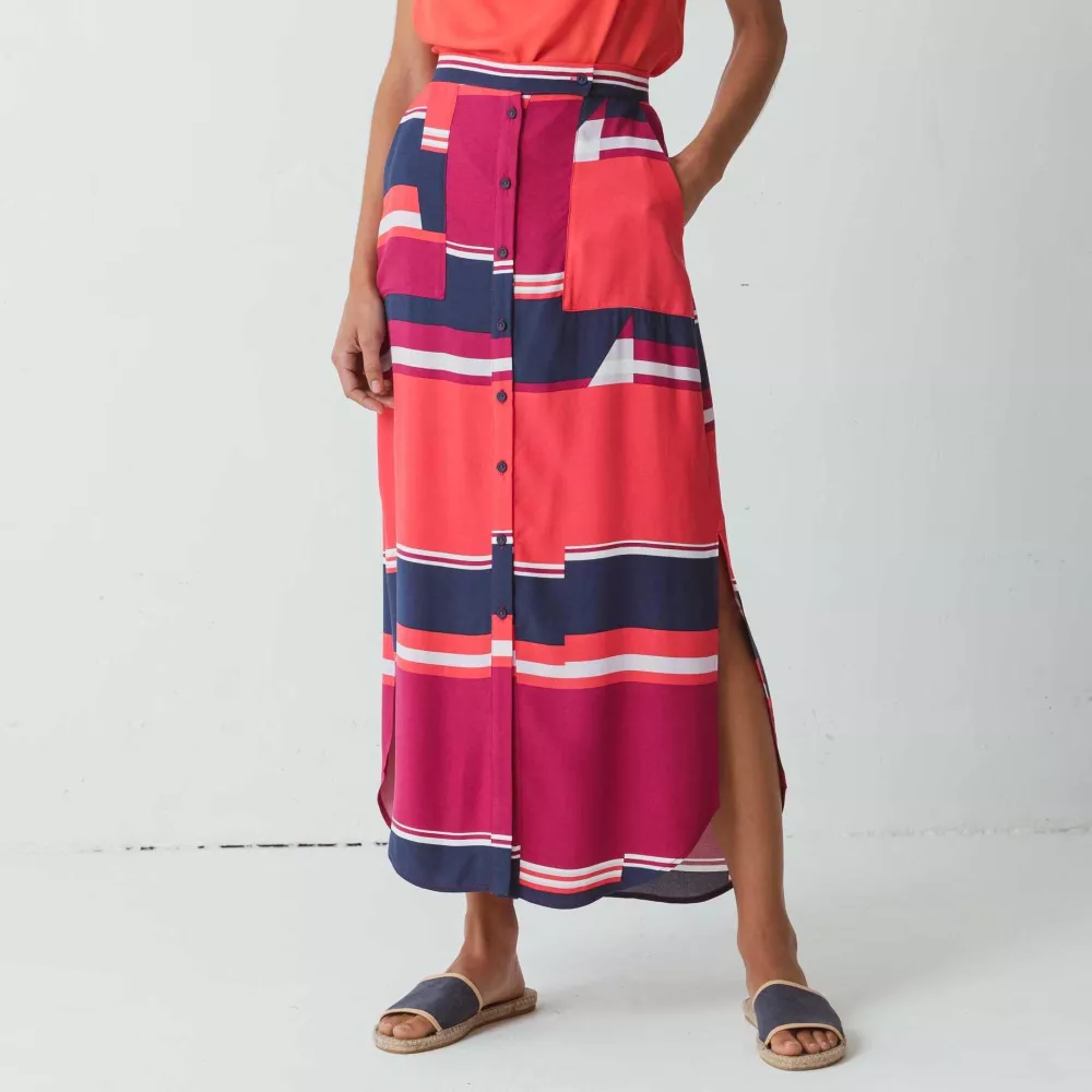 Jupe longue fendue LENDIA cerise bloc