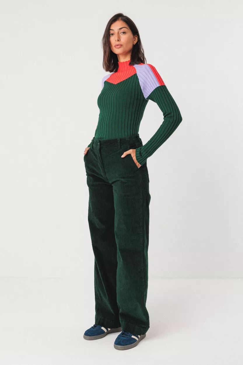 Pantalon LEARTZA velours vert foncé – vue 2