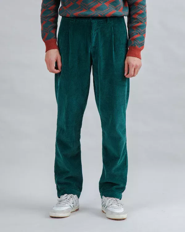 Pantalon à pinces en velours côtelé Vert foncé