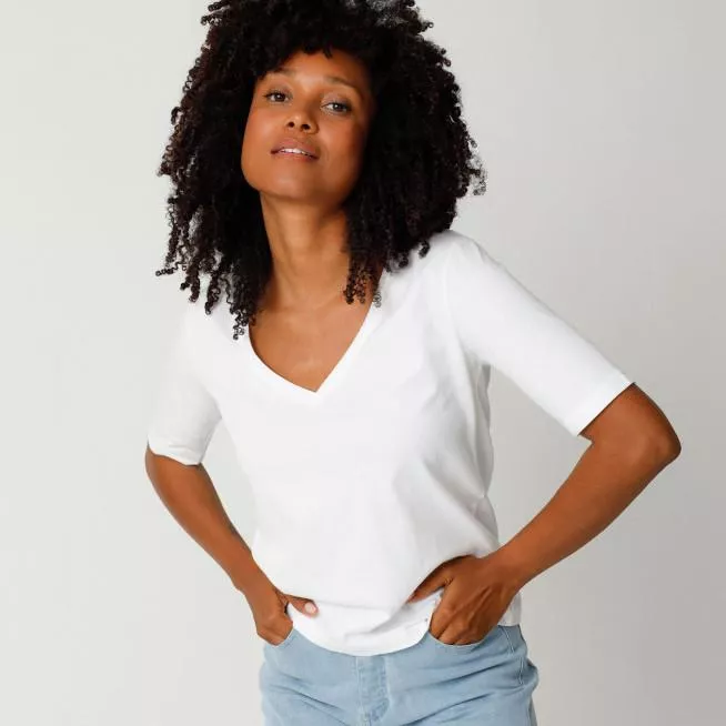 T-shirt col V HAMALAU-GOTS blanc