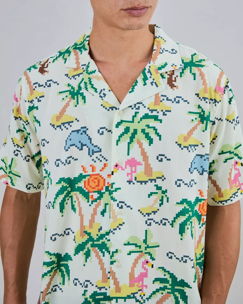 Chemise Homme Aloha TROPICAL PIXEL écrue – vue 2