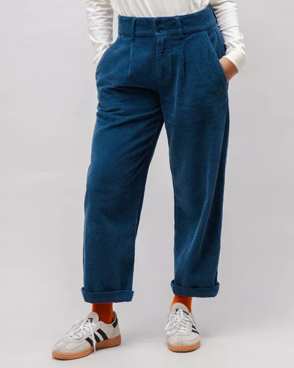 Pantalon à pinces en velours côtelé Indigo