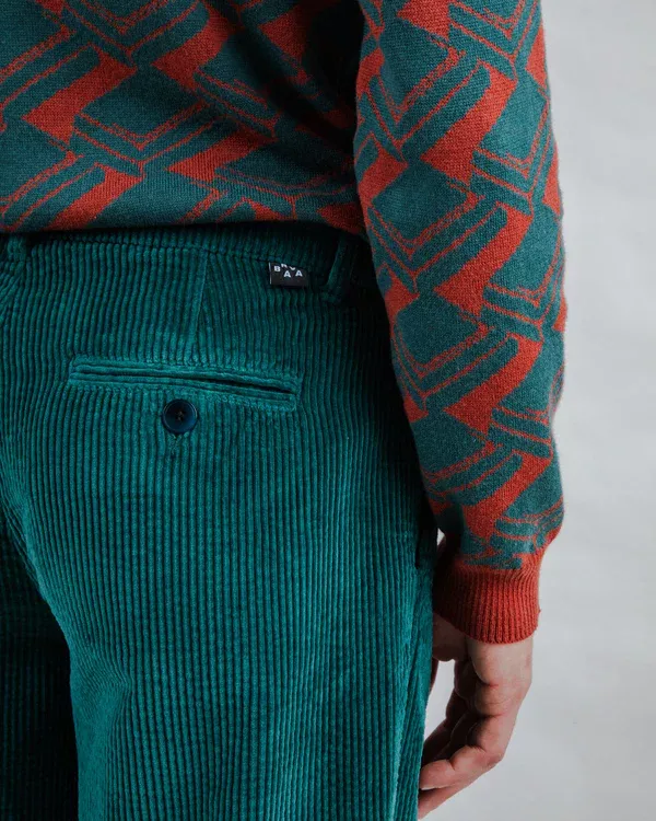 Pantalon à pinces en velours côtelé Vert foncé – vue 4