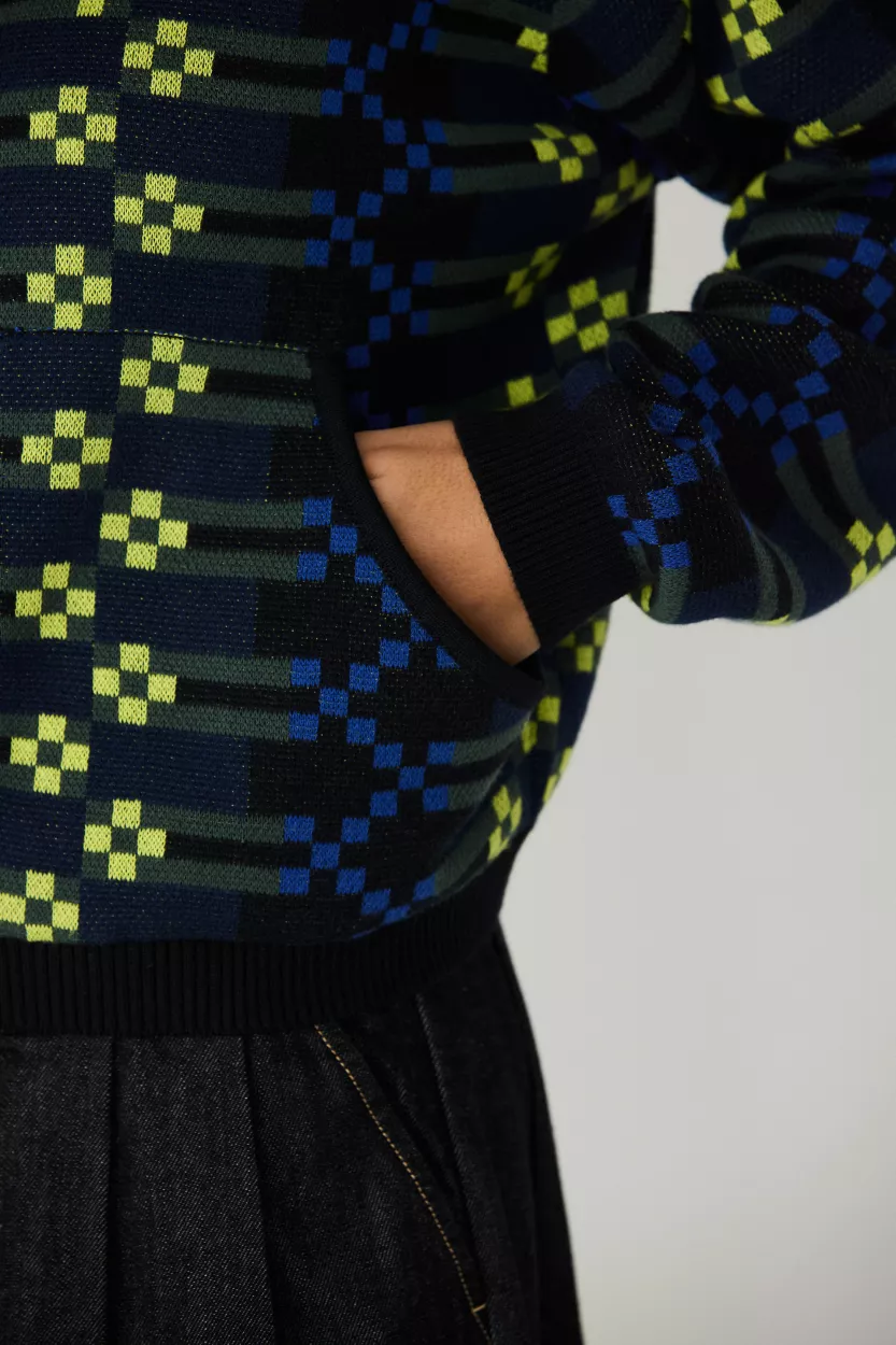 Gilet zippé LENORE-GOTS jacquard noir motif bleu et jaune – vue 3