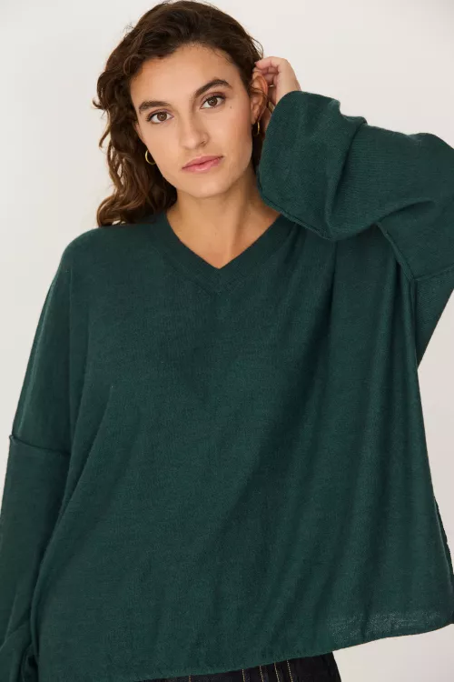 Pull KAIETA laine mérinos vert foncé