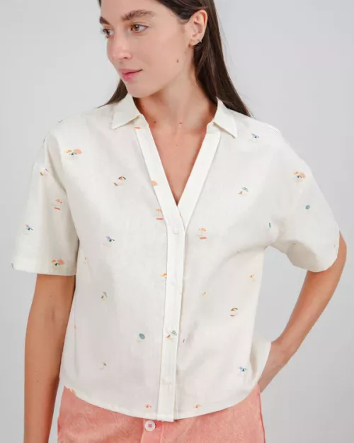 Chemise courte BEACH PLEASE écrue