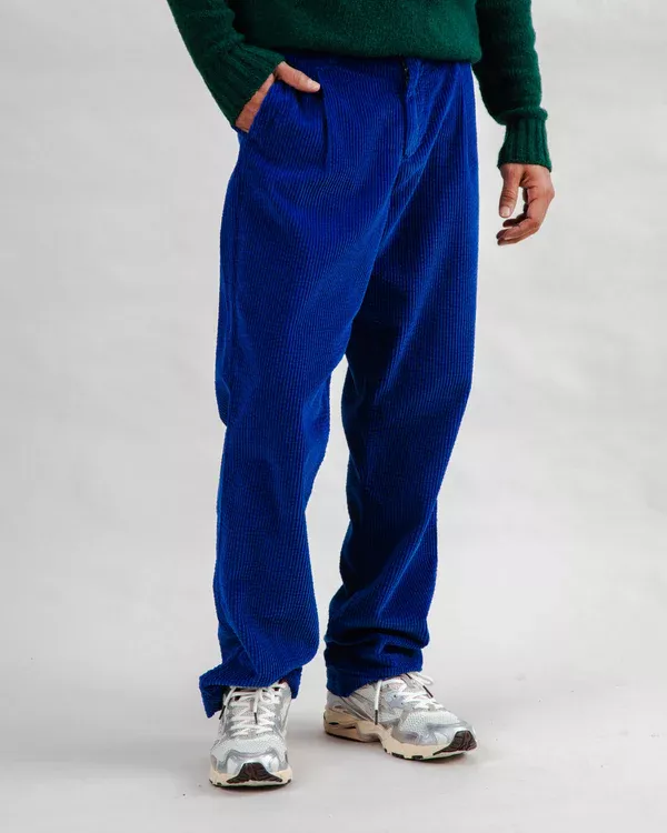 Pantalon à pinces en velours côtelé Bleu Klein