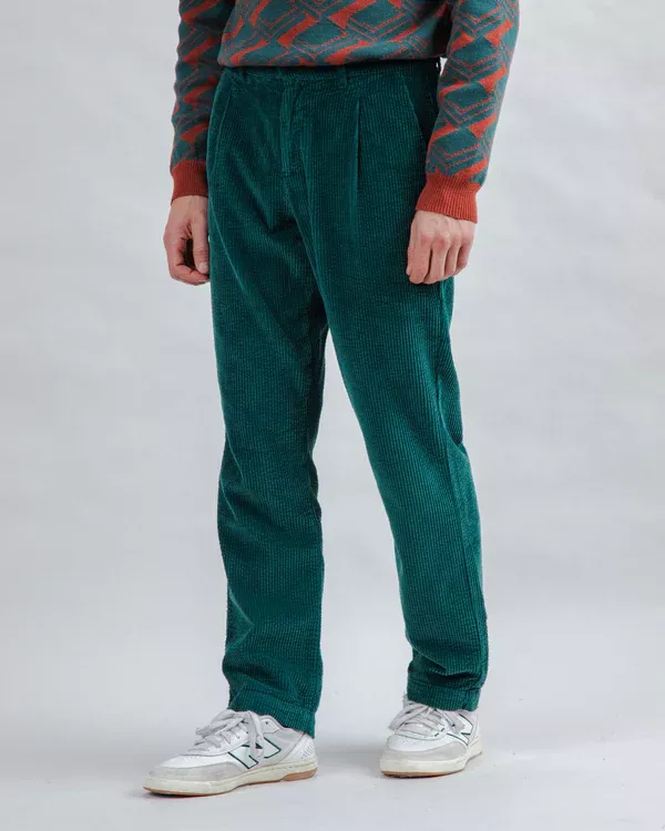 Pantalon à pinces en velours côtelé Vert foncé – vue 5