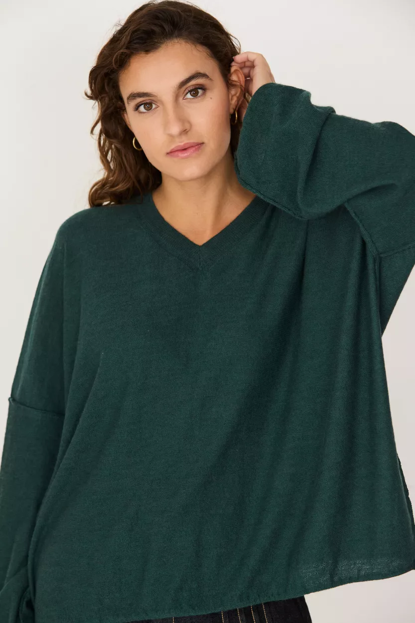 Pull KAIETA laine mérinos vert foncé