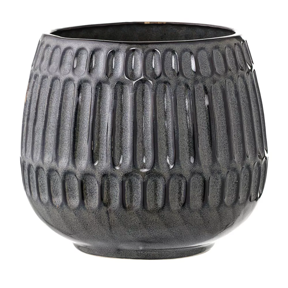 Cache-pot gris bleu, grès, Ø16,5xH14,5 cm