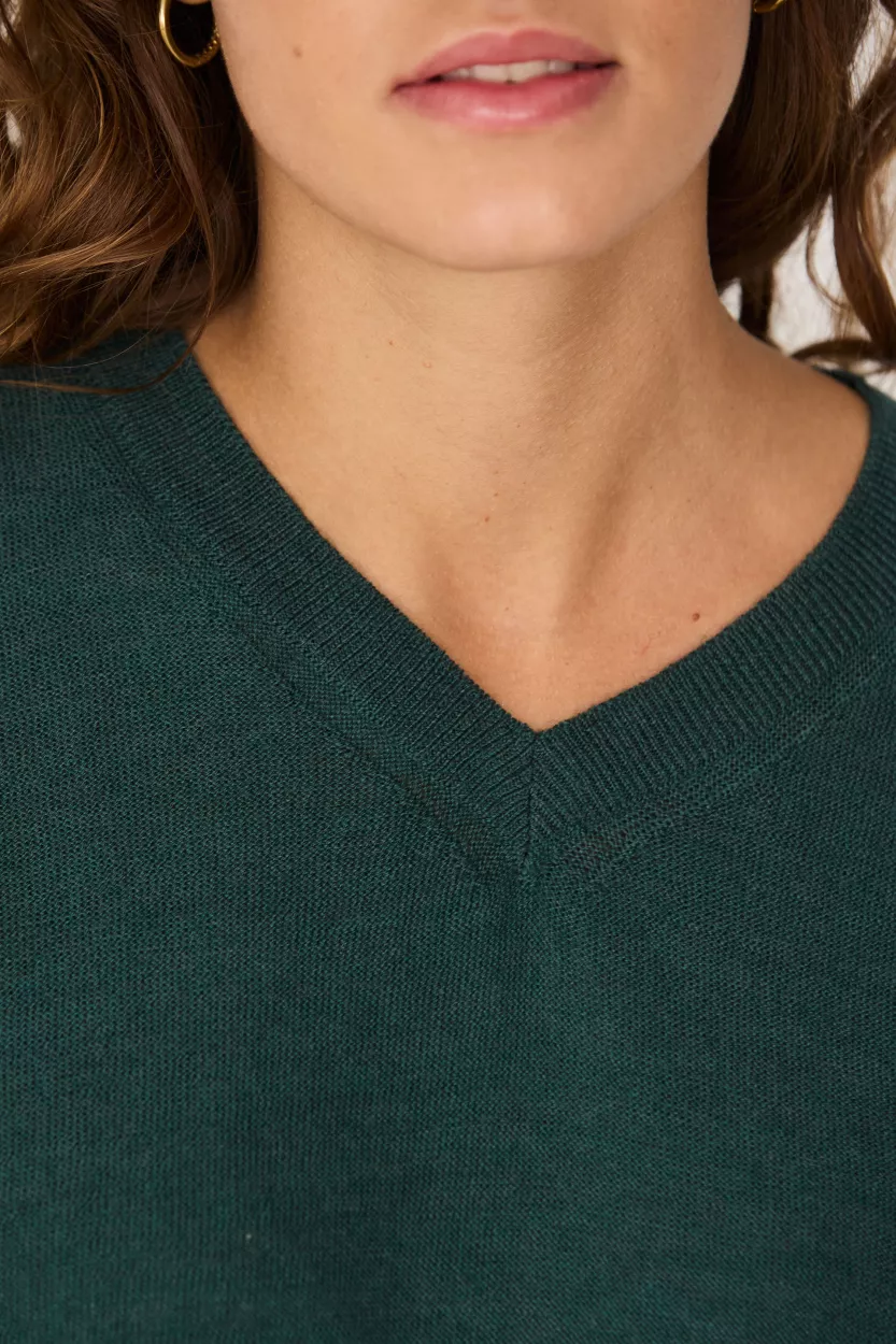 Pull KAIETA laine mérinos vert foncé – vue 2