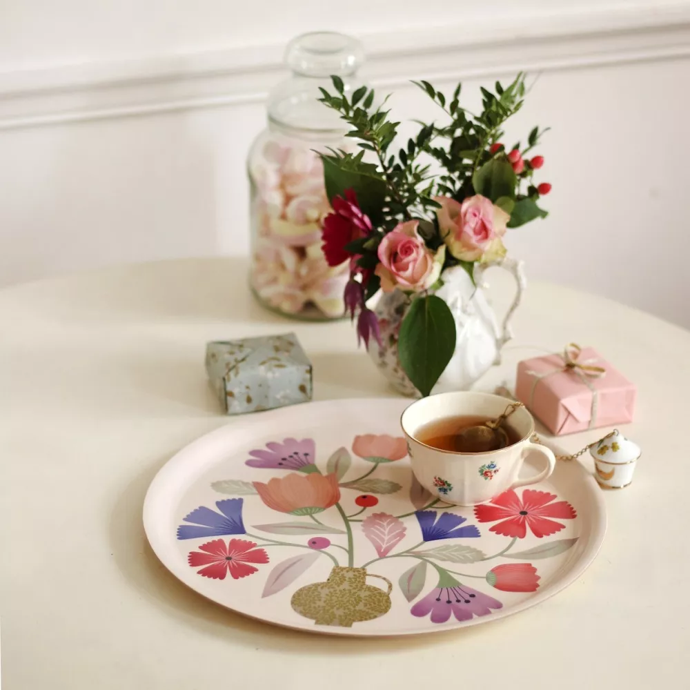 Plateau rond en bouleau motif Bouquet – vue 2