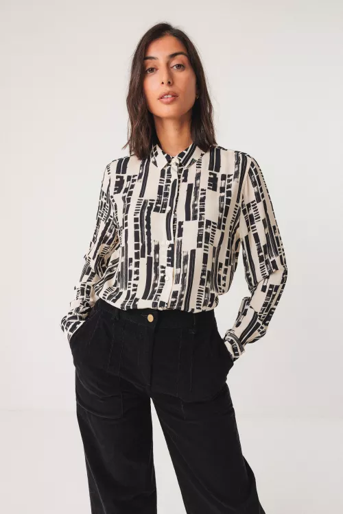 Chemise ASUNE motif Small Brush noir et crème
