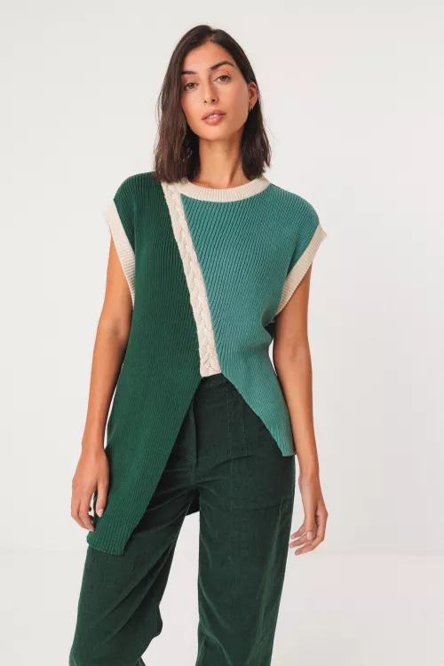 Pull sans manche NEKEA vert foncé et turquoise