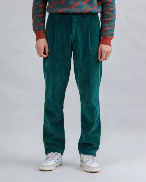 Pantalon à pinces en velours côtelé Vert foncé