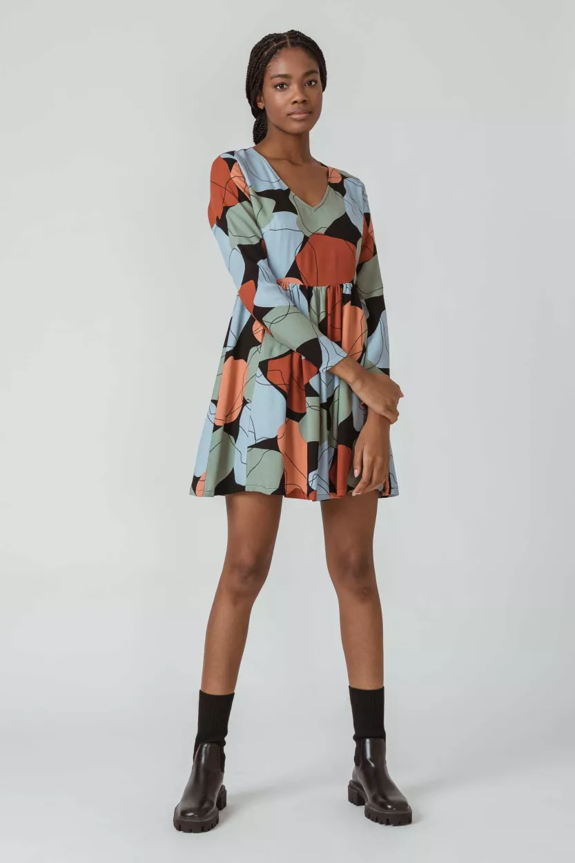 Robe IRAIDA imprimé bleu, vert et corail – vue 3