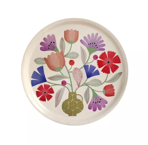 Plateau rond en bouleau motif Bouquet