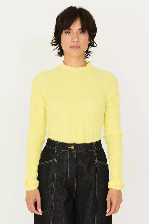 Top maille côtelée ANUKET-GOTS jaune citron