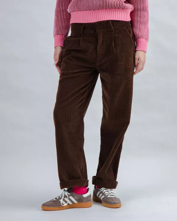 Pantalon à pinces en velours côtelé Chocolat