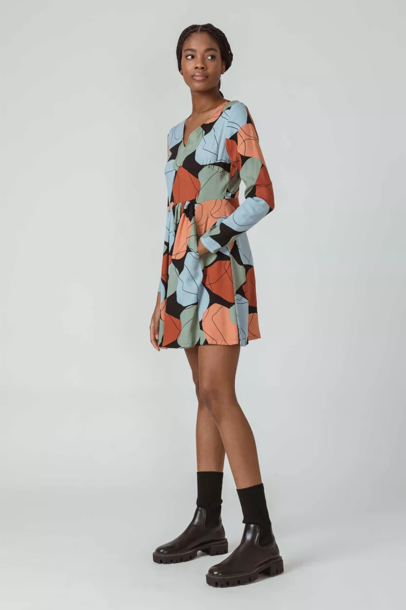 Robe IRAIDA imprimé bleu, vert et corail