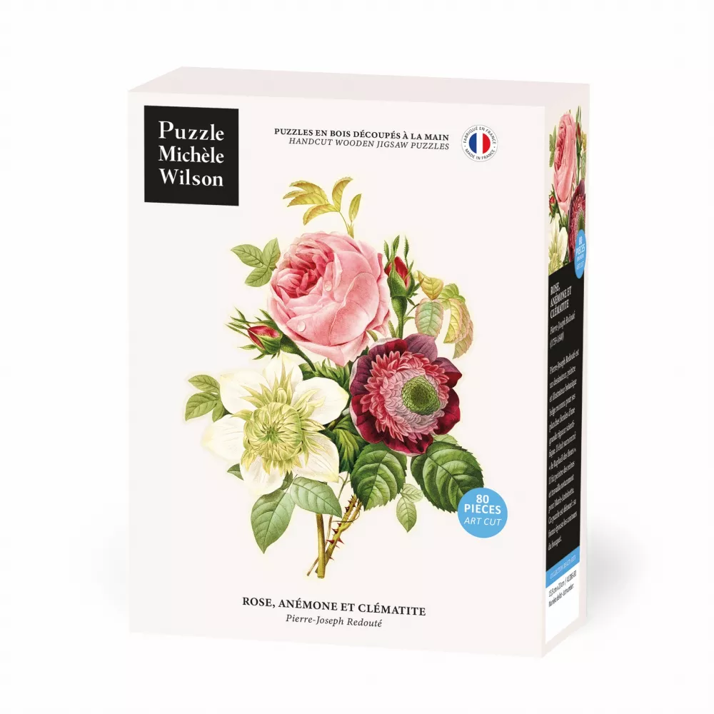 Puzzle d'art en bois ROSE ANEMONE ET CLEMATITE de Joseph Redouté - 80 pièces