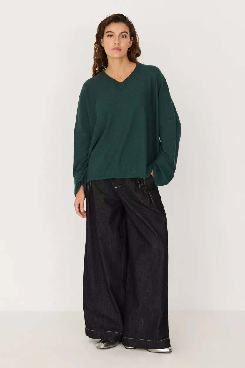 Pull KAIETA laine mérinos vert foncé – vue 3