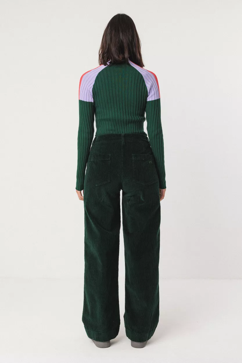 Pantalon LEARTZA velours vert foncé – vue 3
