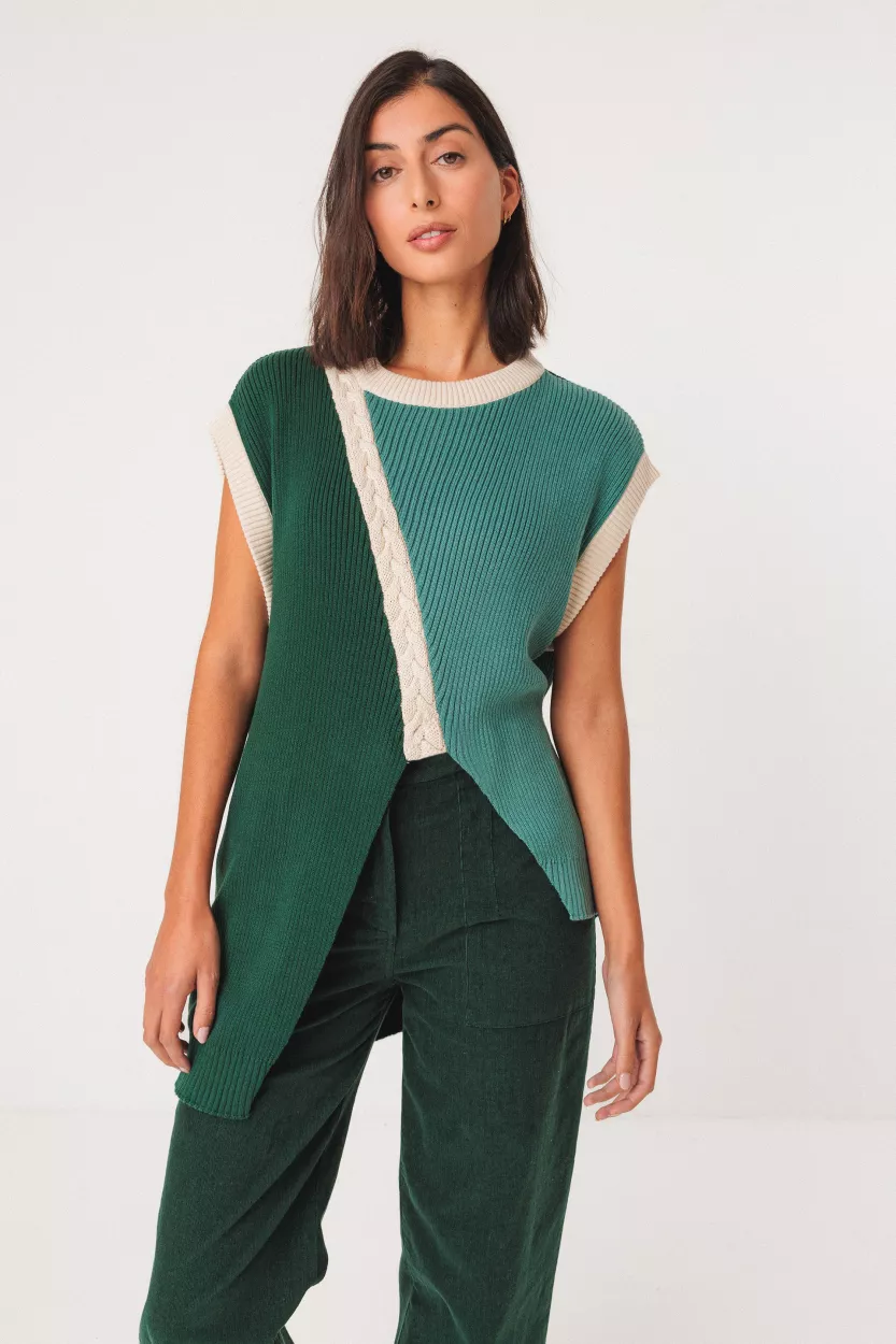 Pull sans manche NEKEA vert foncé et turquoise