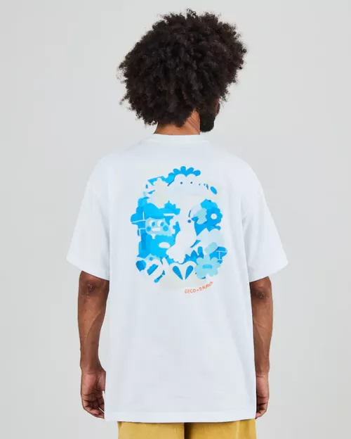 T-shirt oversize GECO FRIENDS blanc motif dos bleu