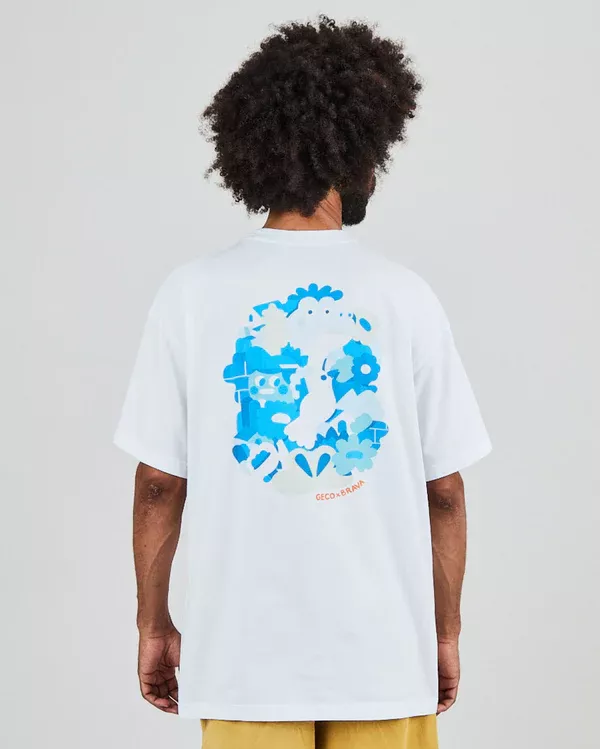 T-shirt oversize GECO FRIENDS blanc motif dos bleu
