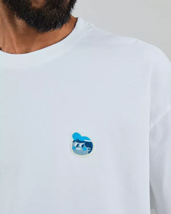 T-shirt oversize GECO FRIENDS blanc motif dos bleu – vue 2