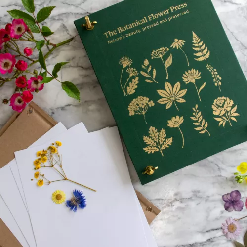 Presse à fleurs, couverture en lin & détails dorés