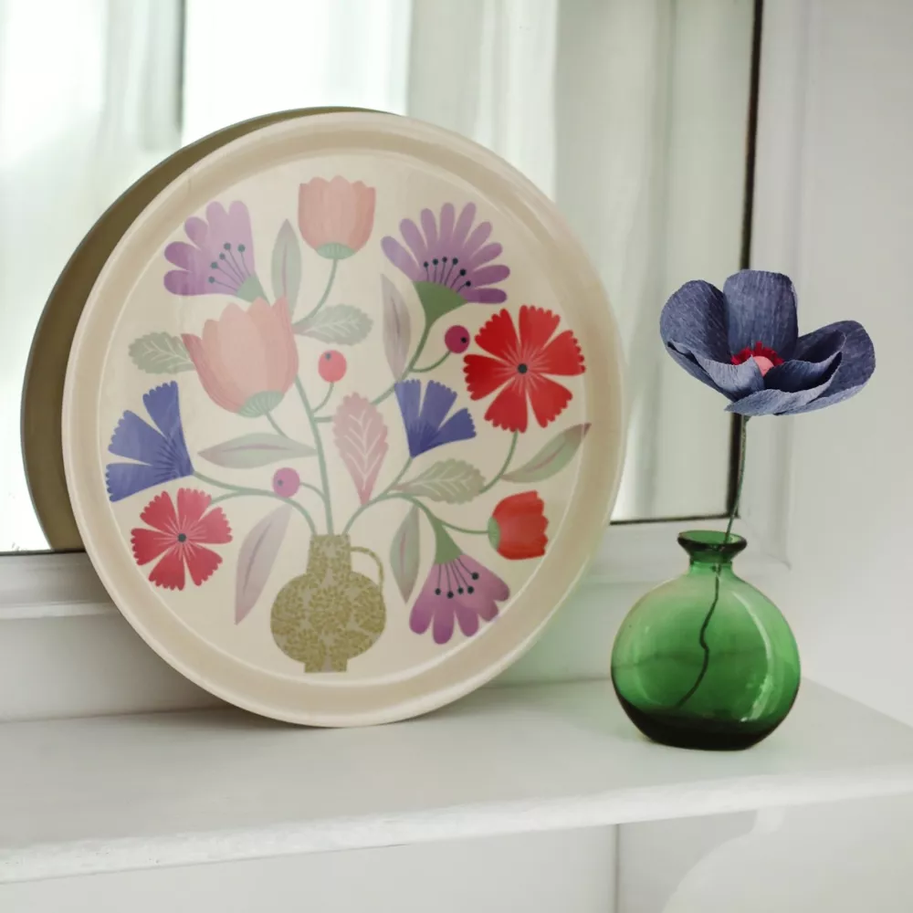 Plateau rond en bouleau motif Bouquet – vue 3